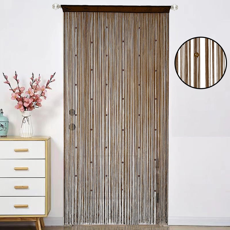 HSYLYM Beaded Curtain Beads Door String Curtains Ideal for Living Room Decor Wall Hanging Fringe Doorway Divider Bedroom Backdrop Hippie Window Closet Privacy Rod Pocket Dense (100x200cm,Coffee) - Image 2